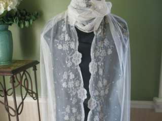 Vintage Antique Limerick Cotton Net Lace Veil Shawl Beautiful  