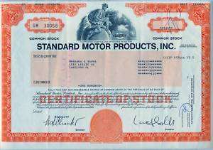 Standard Motor Products Inc. Stock Certificate Auto  