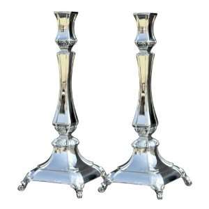  Tall Silver Shabbat Candlesticks with Curved Legs and 