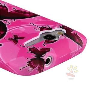  For HTC Wildfire S TPU Case , Hot Pink/Red Butterflies 