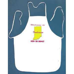  Welcome to Indiana Now Go Home White Bib Apron 2 Pockets 