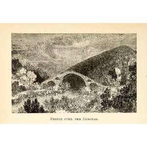  1893 Wood Engraving Bridge Eurotas River Greece Landscape 