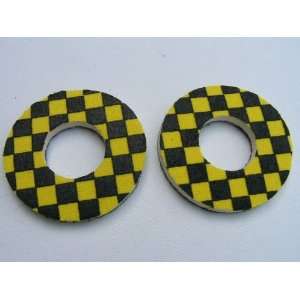 FLITE Checkerboard reversible foam bicycle grip donuts   YELLOW 
