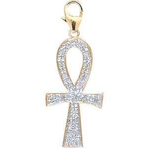  14K Yellow Gold Diamond Ankh Charm Jewelry