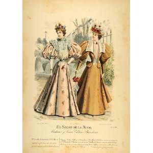 1895 Victorian Lady Fashion Dress Coat Hat Lithograph   Hand Colored 