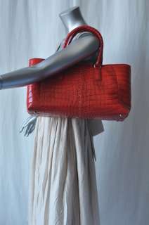 BOTTEGA VENETA Red CROCODILE Tote Bag Handbag NEW Purse  
