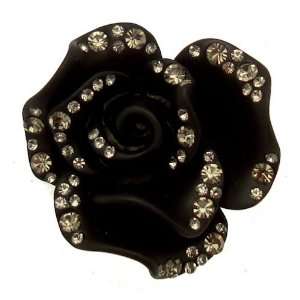 Acosta Brooches   Black Diamond Swarovski Crystal   Jet Rose Flower 