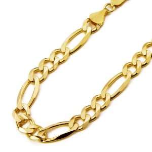 14K Yellow Gold 8.5mm 3+1 Figaro Chain Bracelet with Lobster Claw 