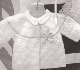 Vntg Baby Sweater Bonnet Blanket Crochet Pattern Set  
