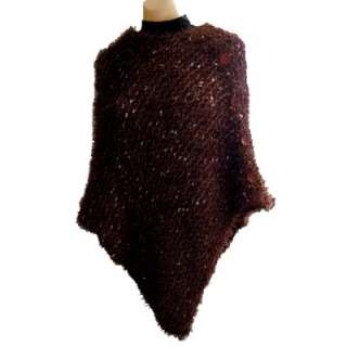 BOUTIQUE Brown Tweed Mohair Crop Sweater Poncho Cape  