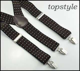 Adjustable Braces Elastic Y Black Mens button on Suspenders learther 