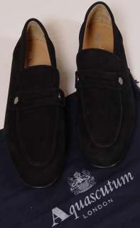 AQUASCUTUM SHOES $565 BLACK SUEDE LOGO SLOTTED VAMP HANDMADE LOAFERS 9 