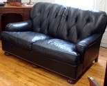   Classic Black Leather Tufted Loveseat Traditional Brass Tacks  