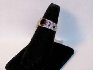 GARNET SURROUNDED WITH RUSSIAN CZS SET IN 14K WHITE GOLD LADIES RING 
