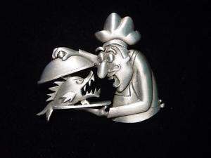 JJ Silver Pewter CHEFs Surprise ~ Snapping Fish Pin  