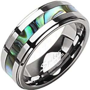   Size 10  Spikes Tungsten Carbide Abalone Step Ring Jewelry