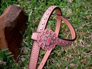 BRIDLE WESTERN LEATHER HEADSTALL PINK CRYSTALS BLING  