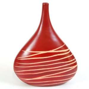 EXP Handmade Red Ceramic Bulb Style Flower Vase With Dramatic Line 