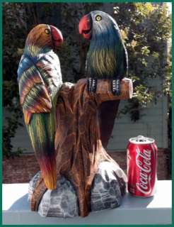 Brightly & Beautifully Painted Hand Carved  Wood Parrot Pair  