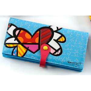 Romero Britto Wallet Large Hearts Color Blue by Giftcraft  