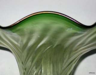 Bohemian / English Green Stain Iridescent Vase Antique  