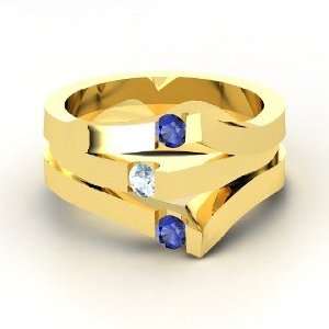  Gem Peak Ring, Round Aquamarine 14K Yellow Gold Ring with 