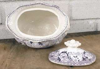 19th c. Transferware Sugar Bowl, Lid The Sowers~Lavender on White 