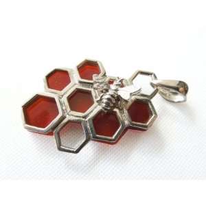  Sterling Siver Red Agate Bee on Honeycomb Sterling Silver 