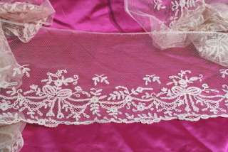 ANTIQUE BEAUITIFUL 15 YARDS BRUSSELS APPLIQUE LACE WIDE FLOUNCE 
