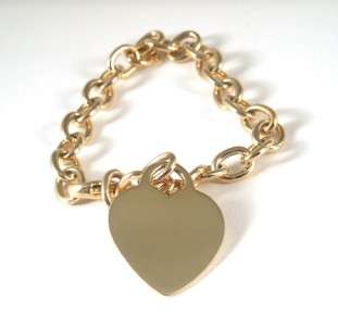   18K Yellow Gold HEART TAG CHARM Bracelet   Tiffany Suede/Outer Box/Bag