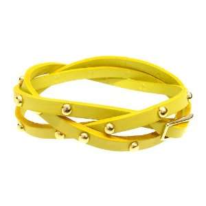    Yellow Gold Studded Italian Calf Leather Wrap Bracelet Jewelry
