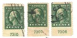 1914 Sc 424 used lot of 3 different plate no. singles  