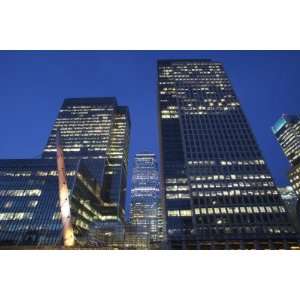 England, London, Docklands, Canary Wharf, Office Buildings at Night by 