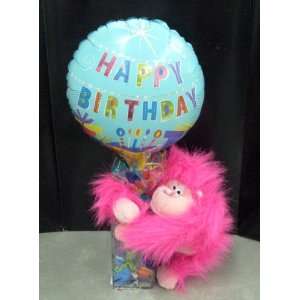   Happy Birthday Pink Gorilla with Candybox and Balloon 