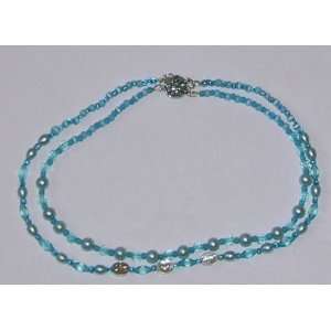    Baby Blue Glass Pearl Bead Necklace Recovery AA