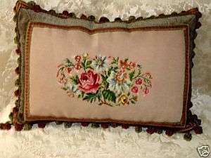PRETTY VINTAGE FLORAL 1 OF A KIND NEEDLEPOINT PILLOW  