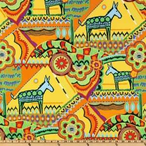  44 Wide Folklorico El Burrito Yellow Fabric By The Yard 