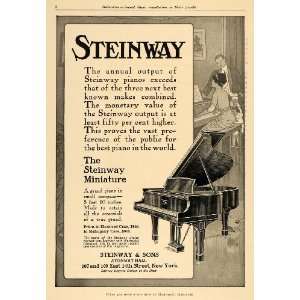 Ad Steinway Miniature Piano Grand Ebonized Case Music Keys Instrument 