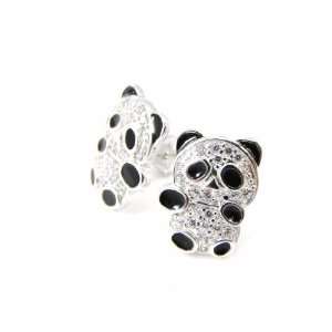  Earrings silver Panda black white. Jewelry