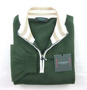 New CANALI Sportswear Italy Green 1/4 Zip Cotton Sweater 52 / L NWT $ 