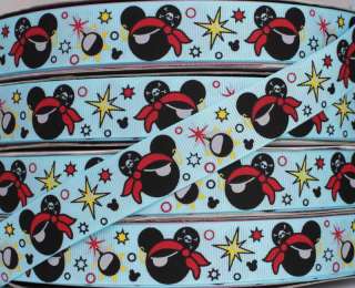 22mm Mr.Mickey Mouse Pirate Cannonball Skull grosgrain ribbon 5yds 