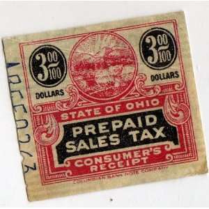  Vintage State of Ohio $3 Tax Receipt 