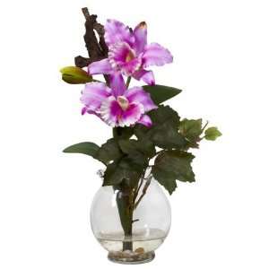  Lavender Mini Cattleya w/Fluted Vase Silk Flower 