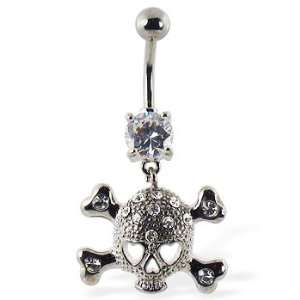  Navel ring with dangling jeweled girly skull Jewelry