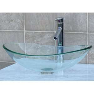  Bathroom clear boat oval Glass Vessel Vanity Sink Chrome 