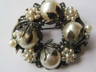 Vintage 40s / 50s Faux Baroque Pearl Pin Brooch Earrings Miriam 