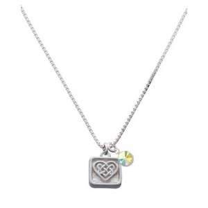  Celtic Knot Heart   Square Seal Charm Necklace with AB 