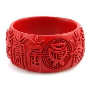  Handmade Chinese Carved Lacquer LONG LIFE Bangle Bracelet 