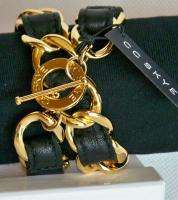 CC SKYE Black 18ktChain Double Wrap Leather Bracelet w/gift box NWT 