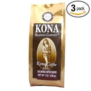   30% Kona Coffee Blend Dark Roast, Whole Bean, 7 Ounce Bags (Pack of 3